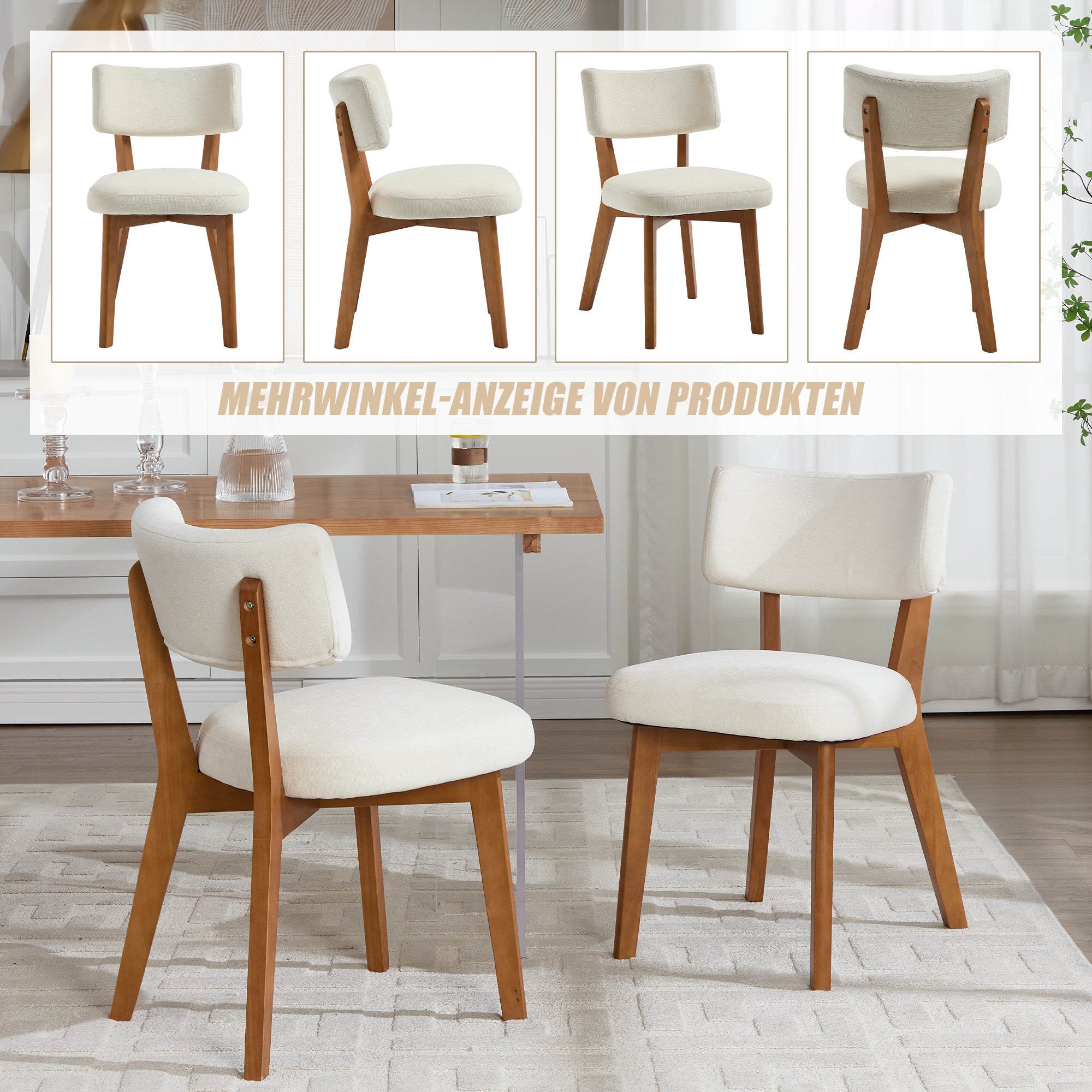 Modern Mid-Century Style Dining Chairs Set of 2, Solid Wood Legs, Fabric Upholstered Seat for Kitchen, Dining Room, or Office