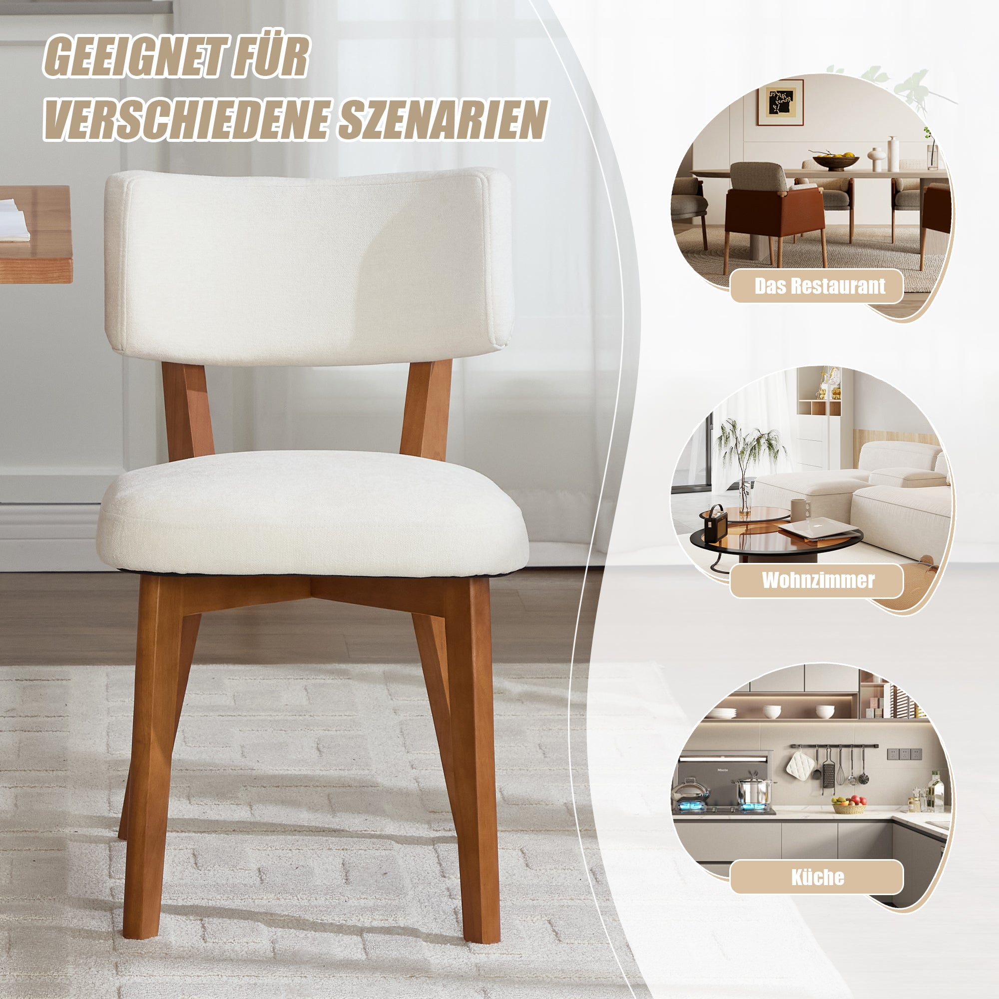 Modern Mid-Century Style Dining Chairs Set of 2, Solid Wood Legs, Fabric Upholstered Seat for Kitchen, Dining Room, or Office