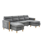 Large U-shaped sofa set with two storage ottomans; modular four-seater sofa with wooden table legs; comfortable fabric sofa, ideal for the living room and family area