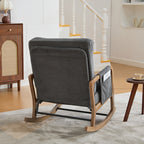 Modern rocking chair with footrest, corduroy baby armchair with side pockets, ergonomic leisure chair with lumbar cushion & adjustable backrest – suitable for living room, bedroom, and children's room (gray corduroy).