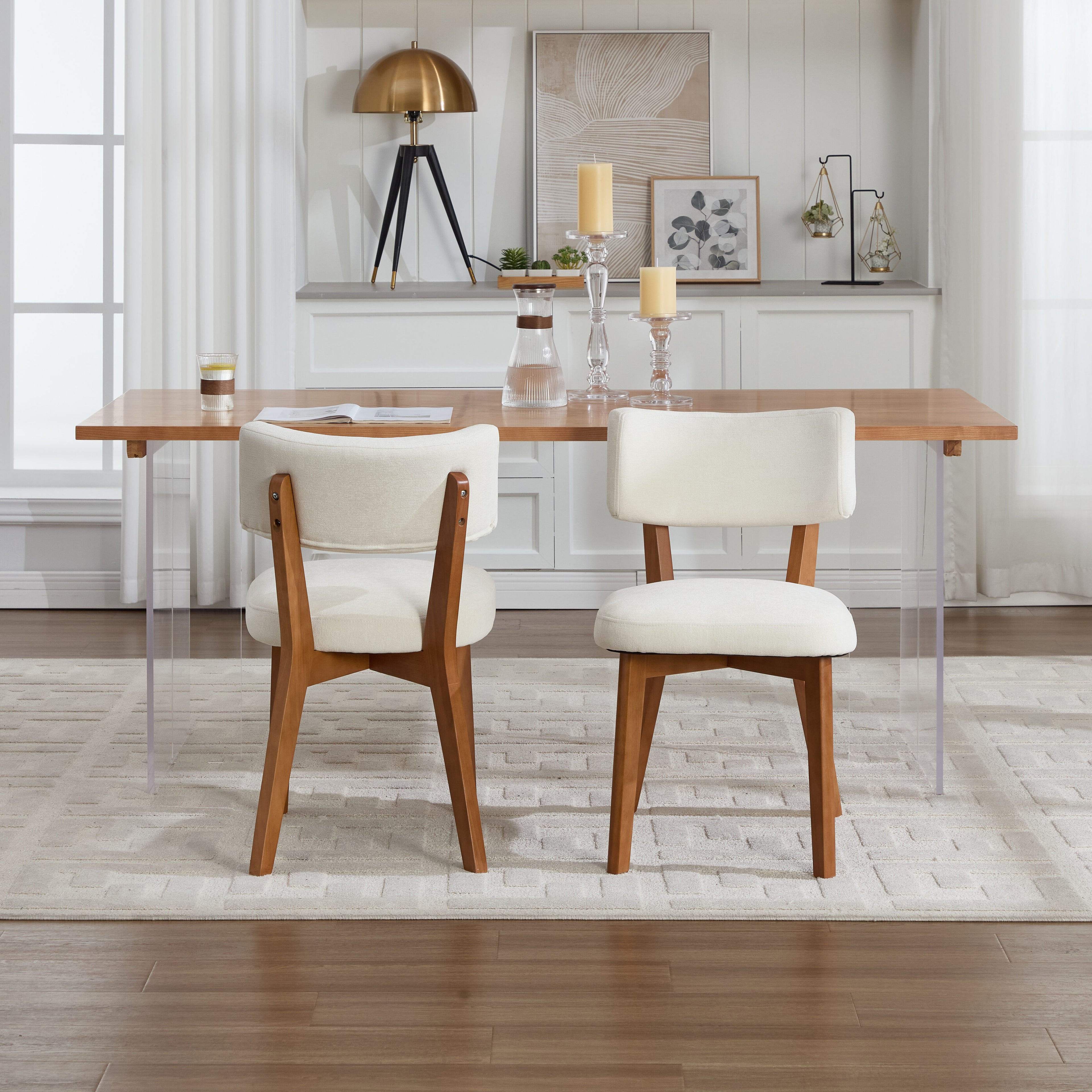 Modern Mid-Century Style Dining Chairs Set of 2, Solid Wood Legs, Fabric Upholstered Seat for Kitchen, Dining Room, or Office