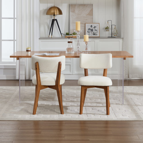 Modern Mid-Century Style Dining Chairs Set of 2, Solid Wood Legs, Fabric Upholstered Seat for Kitchen, Dining Room, or Office
