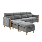 Large U-shaped sofa set with two storage ottomans; modular four-seater sofa with wooden table legs; comfortable fabric sofa, ideal for the living room and family area