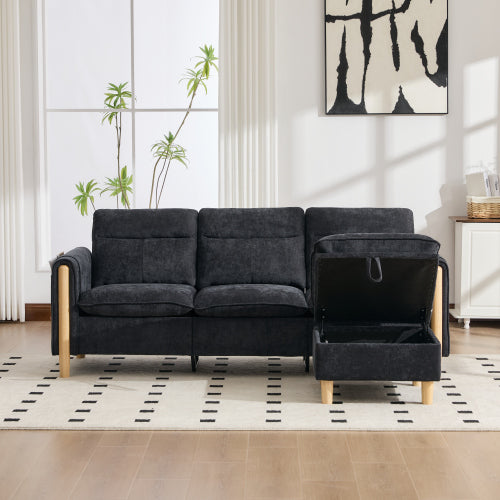 Large U-shaped sofa set with two storage ottomans; modular four-seater sofa with wooden table legs; comfortable fabric sofa, ideal for the living room and family area