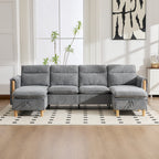 Large U-shaped sofa set with two storage ottomans; modular four-seater sofa with wooden table legs; comfortable fabric sofa, ideal for the living room and family area