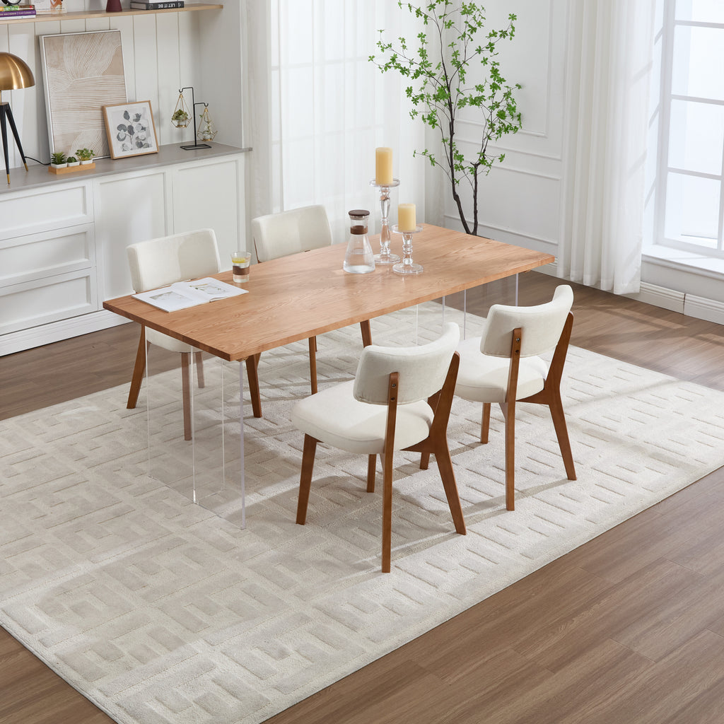 Modern Mid-Century Style Dining Chairs Set of 2, Solid Wood Legs, Fabric Upholstered Seat for Kitchen, Dining Room, or Office