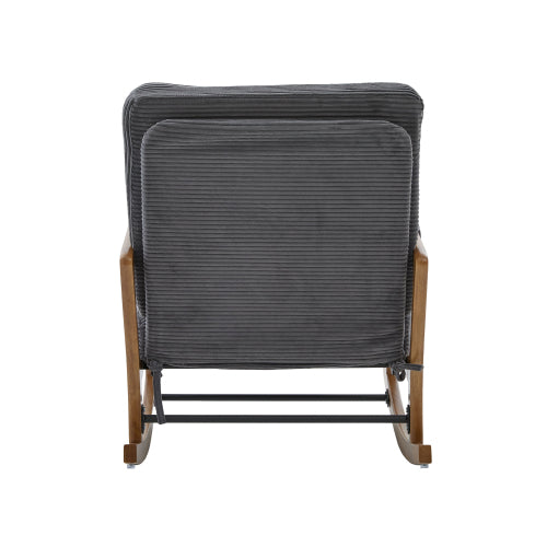 Modern rocking chair with footrest, corduroy baby armchair with side pockets, ergonomic leisure chair with lumbar cushion & adjustable backrest – suitable for living room, bedroom, and children's room (gray corduroy).