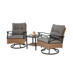Outdoor swivel rocking chair set, 3 pieces, with 1 table and 2 rocking chairs, support 350 lbs, brown wicker outdoor furniture patio conversation set