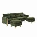 Large U-shaped sofa set with two storage ottomans; modular four-seater sofa with wooden table legs; comfortable fabric sofa, ideal for the living room and family area