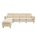 Large U-shaped sofa set with two storage ottomans; modular four-seater sofa with wooden table legs; comfortable fabric sofa, ideal for the living room and family area