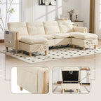 Large U-shaped sofa set with two storage ottomans; modular four-seater sofa with wooden table legs; comfortable fabric sofa, ideal for the living room and family area