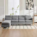 Large U-shaped sofa set with two storage ottomans; modular four-seater sofa with wooden table legs; comfortable fabric sofa, ideal for the living room and family area