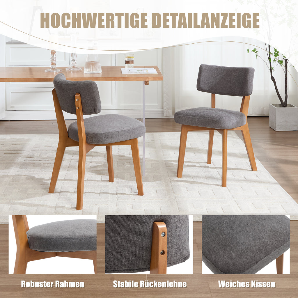 Modern Mid-Century Style Dining Chairs Set of 2, Solid Wood Legs, Fabric Upholstered Seat for Kitchen, Dining Room, or Office