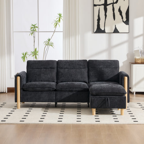 Large U-shaped sofa set with two storage ottomans; modular four-seater sofa with wooden table legs; comfortable fabric sofa, ideal for the living room and family area