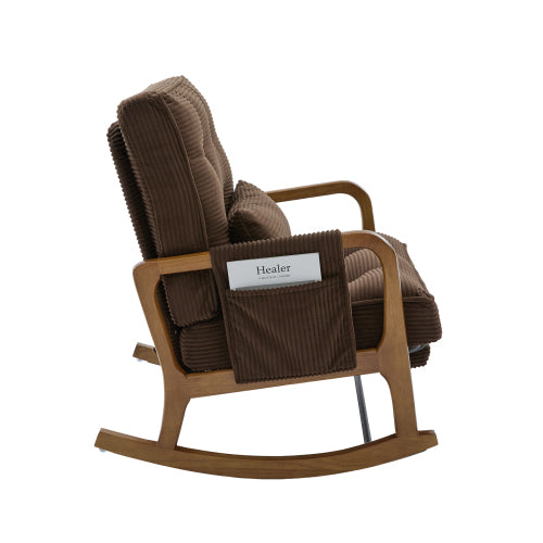 Modern rocking chair with footrest, corduroy baby armchair with side pockets, ergonomic leisure chair with lumbar cushion & adjustable backrest – suitable for living room, bedroom, and children's room (gray corduroy).