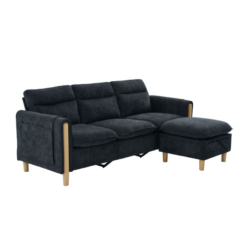 Large U-shaped sofa set with two storage ottomans; modular four-seater sofa with wooden table legs; comfortable fabric sofa, ideal for the living room and family area