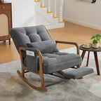 Modern rocking chair with footrest, corduroy baby armchair with side pockets, ergonomic leisure chair with lumbar cushion & adjustable backrest – suitable for living room, bedroom, and children's room (gray corduroy).