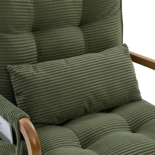Modern rocking chair with footrest, corduroy baby armchair with side pockets, ergonomic leisure chair with lumbar cushion & adjustable backrest – suitable for living room, bedroom, and children's room (gray corduroy).