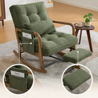 Modern rocking chair with footrest, corduroy baby armchair with side pockets, ergonomic leisure chair with lumbar cushion & adjustable backrest – suitable for living room, bedroom, and children's room (gray corduroy).