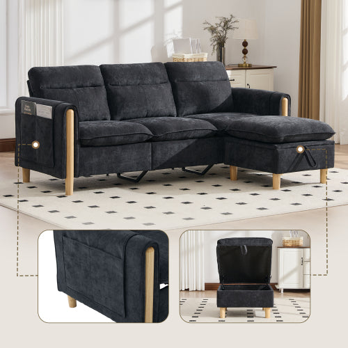 Large U-shaped sofa set with two storage ottomans; modular four-seater sofa with wooden table legs; comfortable fabric sofa, ideal for the living room and family area
