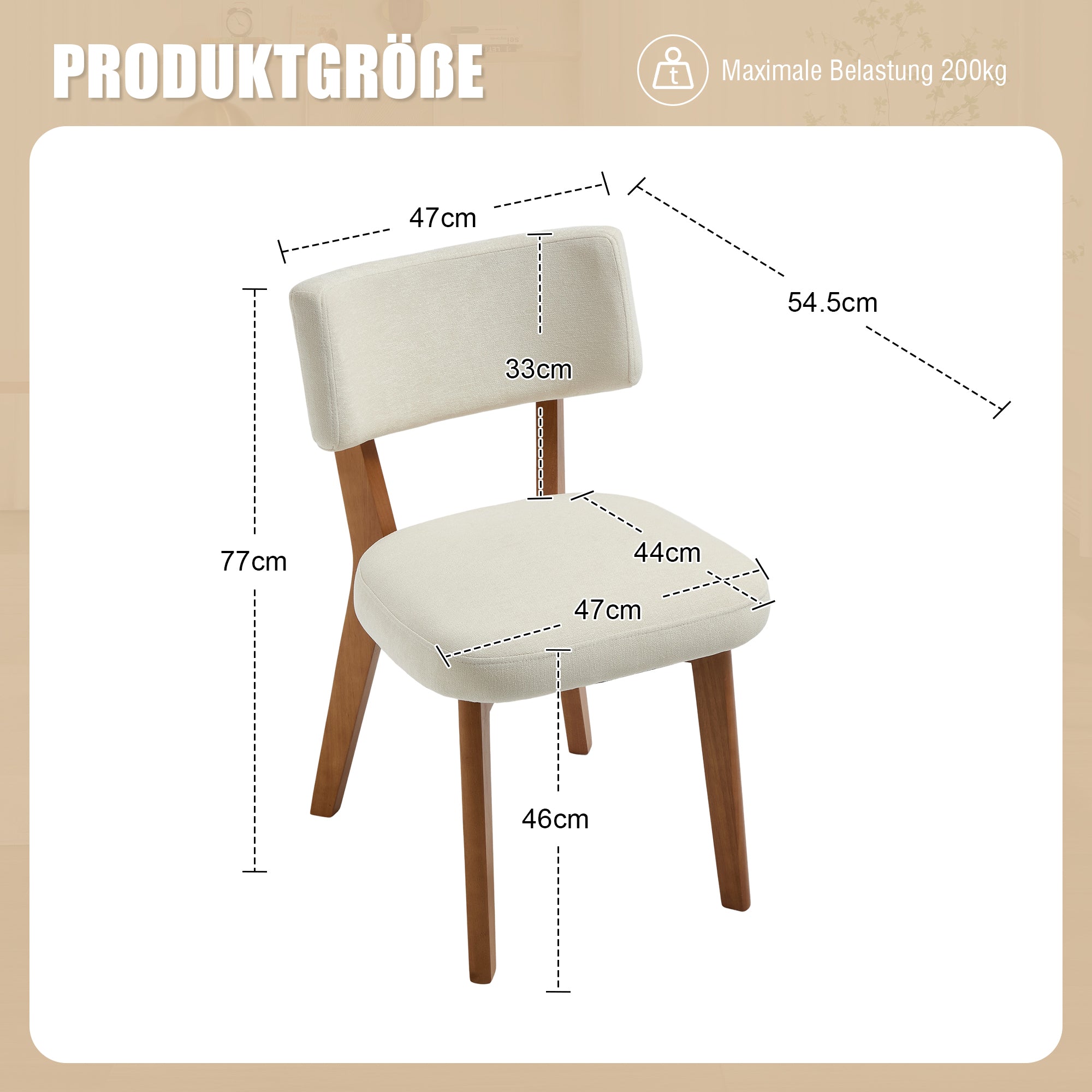 Modern Mid-Century Style Dining Chairs Set of 2, Solid Wood Legs, Fabric Upholstered Seat for Kitchen, Dining Room, or Office