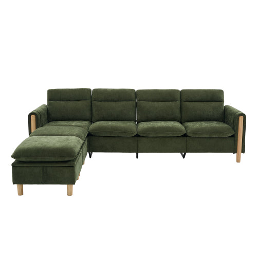 Large U-shaped sofa set with two storage ottomans; modular four-seater sofa with wooden table legs; comfortable fabric sofa, ideal for the living room and family area