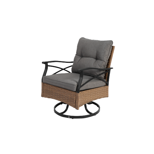 Outdoor swivel rocking chair set, 3 pieces, with 1 table and 2 rocking chairs, support 350 lbs, brown wicker outdoor furniture patio conversation set
