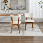 Modern Mid-Century Style Dining Chairs Set of 2, Solid Wood Legs, Fabric Upholstered Seat for Kitchen, Dining Room, or Office