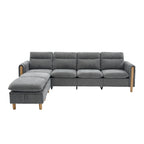 Large U-shaped sofa set with two storage ottomans; modular four-seater sofa with wooden table legs; comfortable fabric sofa, ideal for the living room and family area