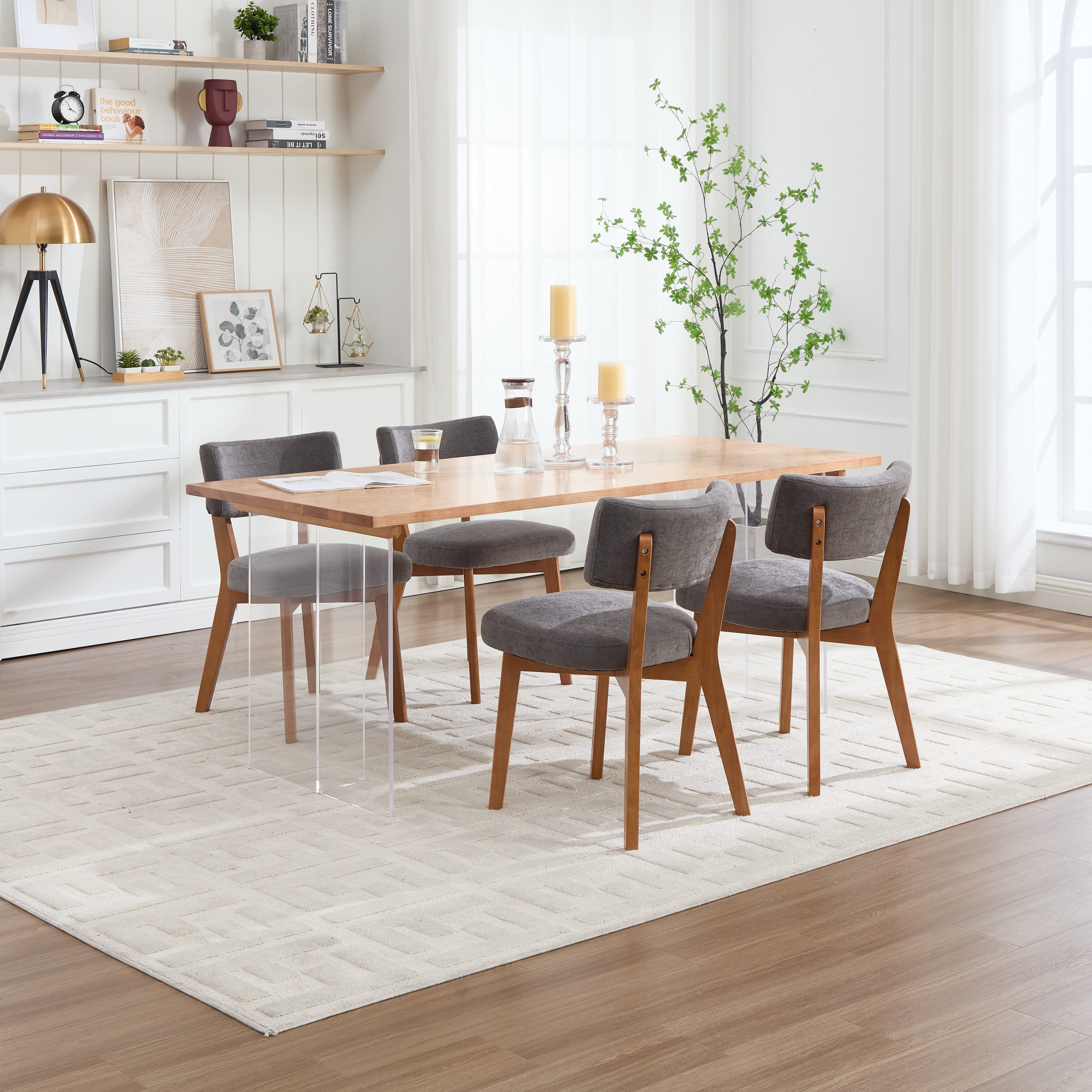 Modern Mid-Century Style Dining Chairs Set of 2, Solid Wood Legs, Fabric Upholstered Seat for Kitchen, Dining Room, or Office