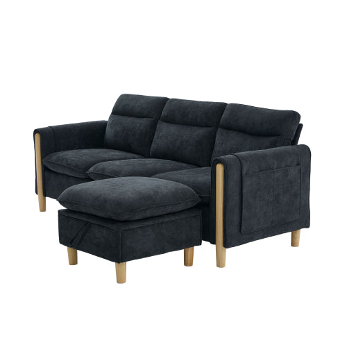 Large U-shaped sofa set with two storage ottomans; modular four-seater sofa with wooden table legs; comfortable fabric sofa, ideal for the living room and family area
