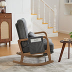 Modern rocking chair with footrest, corduroy baby armchair with side pockets, ergonomic leisure chair with lumbar cushion & adjustable backrest – suitable for living room, bedroom, and children's room (gray corduroy).