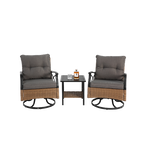 Outdoor swivel rocking chair set, 3 pieces, with 1 table and 2 rocking chairs, support 350 lbs, brown wicker outdoor furniture patio conversation set