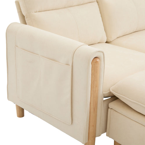 Large U-shaped sofa set with two storage ottomans; modular four-seater sofa with wooden table legs; comfortable fabric sofa, ideal for the living room and family area
