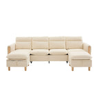 Large U-shaped sofa set with two storage ottomans; modular four-seater sofa with wooden table legs; comfortable fabric sofa, ideal for the living room and family area
