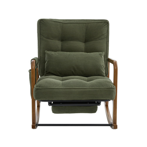 Modern rocking chair with footrest, corduroy baby armchair with side pockets, ergonomic leisure chair with lumbar cushion & adjustable backrest – suitable for living room, bedroom, and children's room (gray corduroy).