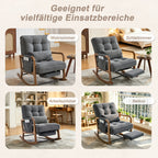 Modern rocking chair with footrest, corduroy baby armchair with side pockets, ergonomic leisure chair with lumbar cushion & adjustable backrest – suitable for living room, bedroom, and children's room (gray corduroy).