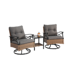 Outdoor swivel rocking chair set, 3 pieces, with 1 table and 2 rocking chairs, support 350 lbs, brown wicker outdoor furniture patio conversation set