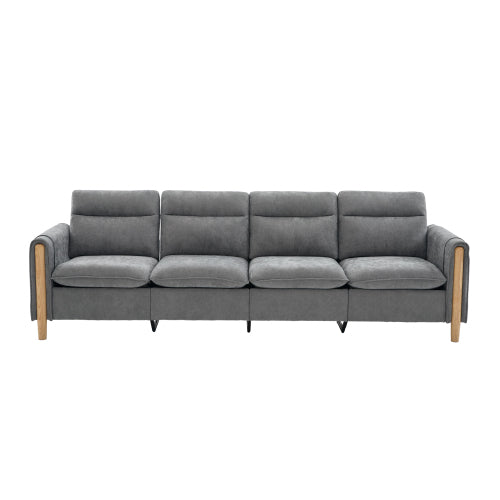 Large U-shaped sofa set with two storage ottomans; modular four-seater sofa with wooden table legs; comfortable fabric sofa, ideal for the living room and family area