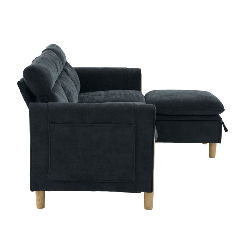 Large U-shaped sofa set with two storage ottomans; modular four-seater sofa with wooden table legs; comfortable fabric sofa, ideal for the living room and family area