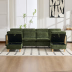 Large U-shaped sofa set with two storage ottomans; modular four-seater sofa with wooden table legs; comfortable fabric sofa, ideal for the living room and family area