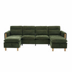 Large U-shaped sofa set with two storage ottomans; modular four-seater sofa with wooden table legs; comfortable fabric sofa, ideal for the living room and family area