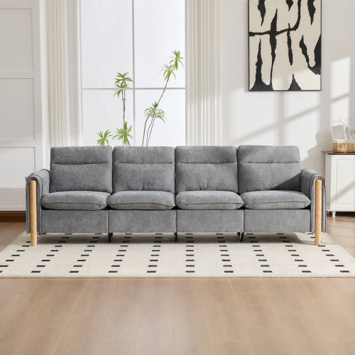 Large U-shaped sofa set with two storage ottomans; modular four-seater sofa with wooden table legs; comfortable fabric sofa, ideal for the living room and family area