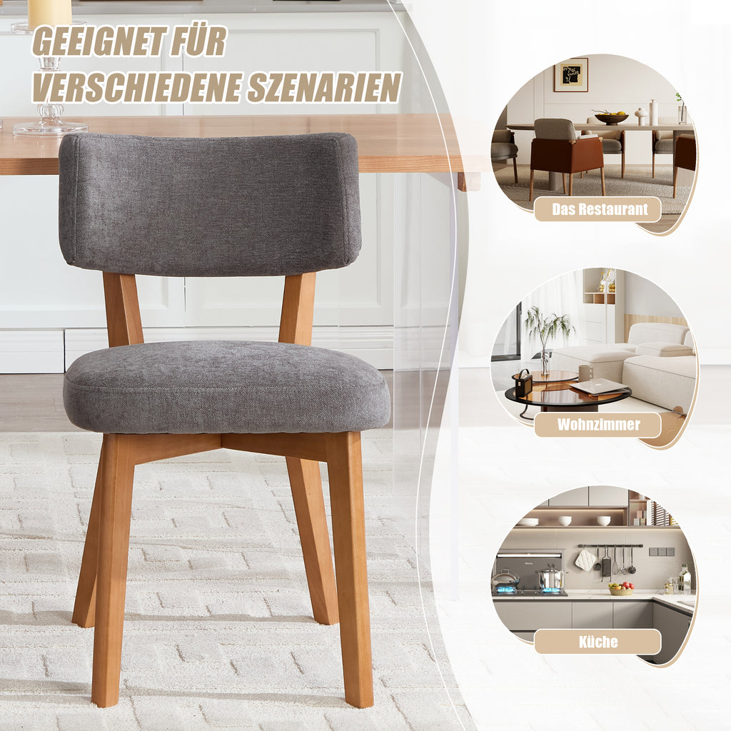 Modern Mid-Century Style Dining Chairs Set of 2, Solid Wood Legs, Fabric Upholstered Seat for Kitchen, Dining Room, or Office