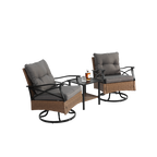Outdoor swivel rocking chair set, 3 pieces, with 1 table and 2 rocking chairs, support 350 lbs, brown wicker outdoor furniture patio conversation set