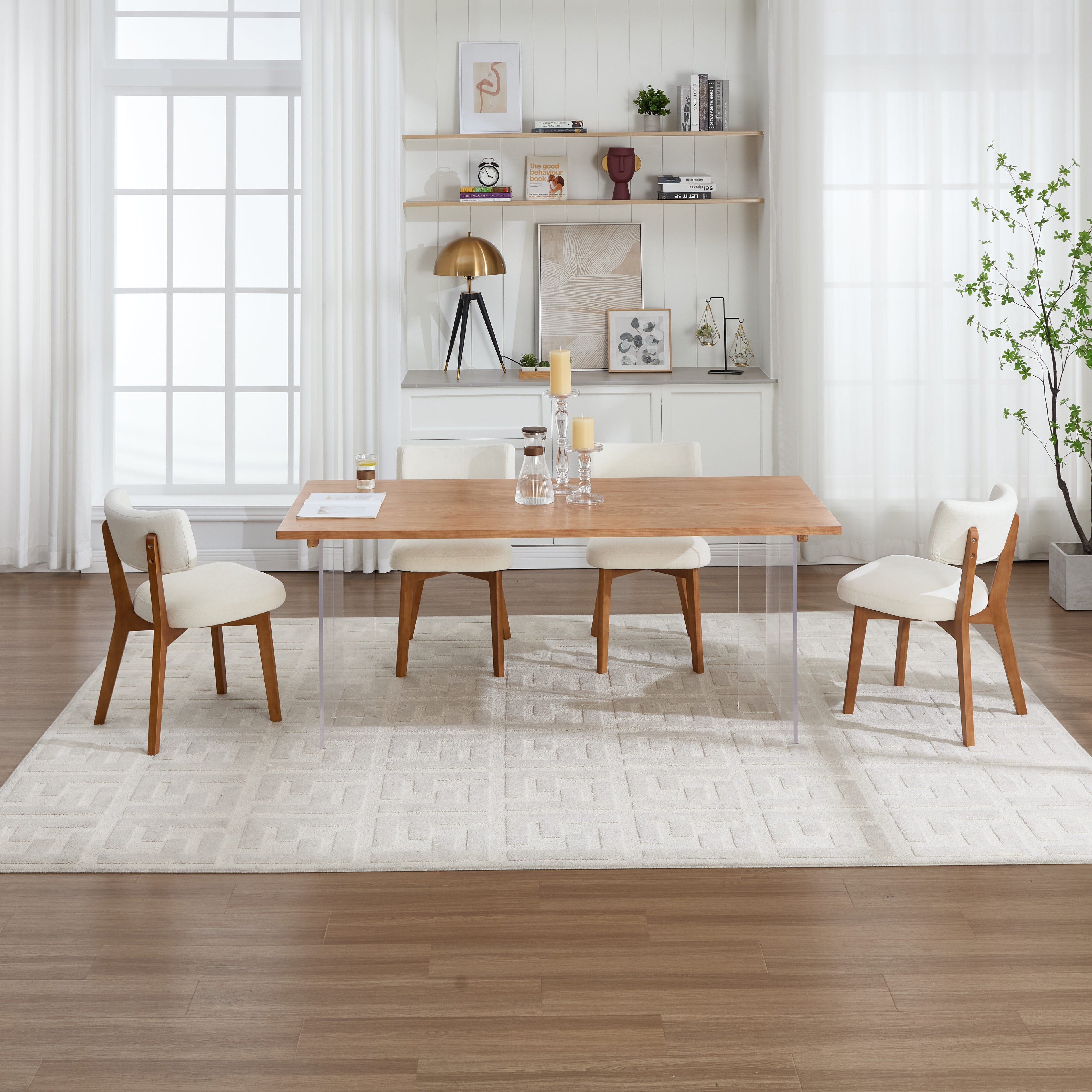 Modern Mid-Century Style Dining Chairs Set of 2, Solid Wood Legs, Fabric Upholstered Seat for Kitchen, Dining Room, or Office