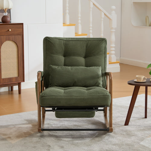 Modern rocking chair with footrest, corduroy baby armchair with side pockets, ergonomic leisure chair with lumbar cushion & adjustable backrest – suitable for living room, bedroom, and children's room (gray corduroy).