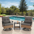 Outdoor swivel rocking chair set, 3 pieces, with 1 table and 2 rocking chairs, support 350 lbs, brown wicker outdoor furniture patio conversation set