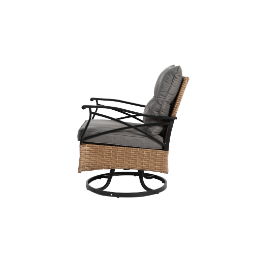 Outdoor swivel rocking chair set, 3 pieces, with 1 table and 2 rocking chairs, support 350 lbs, brown wicker outdoor furniture patio conversation set