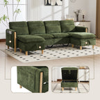 Large U-shaped sofa set with two storage ottomans; modular four-seater sofa with wooden table legs; comfortable fabric sofa, ideal for the living room and family area
